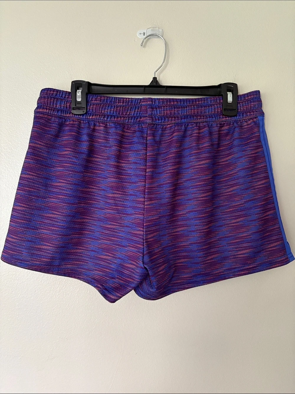 Reebok Women's Purple and Blue Space-Dye Drawstring Athletic Shorts Side Stripe